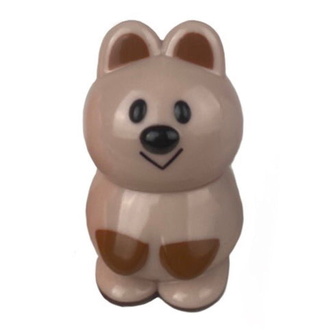 The Medicom VAG 33 - Kuokka Chan is a charming Japanese vinyl toy bear with brown ears, nose, and paws, a smiling face, and a smooth shiny surface, standing upright on a white background.