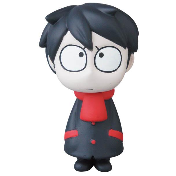 VAG Series 25 — Edward the Timid Friend by SONIC (Medicom): Chibi-style figure with black hair, big eyes, red scarf, and dark coat with red accents—ideal for gachapon collectors or Japanese vinyl toy fans.