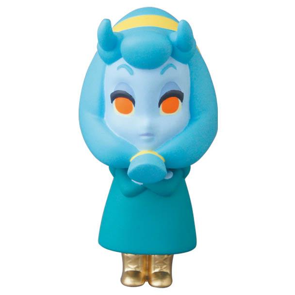 VAG Series 25 — Maria by Asami Matsumura (Medicom): A blue humanoid with orange eyes, golden boots, teal dress, horned headpiece, and crossed arms—reminiscent of Japanese vinyl toys and collectible Vinyl Artist Gacha figures.