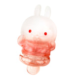 The Meng Meng Bing — Bunny Popsicle Mini-Figure by Sun Day Toy is a translucent pink and white bunny teether with red eyes and rounded features, designed for easy gripping by infants.
