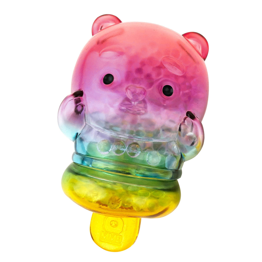 The Meng Meng Bing — Panda Popsicle Mini-Figure by Sun Day Toy is a bear-shaped collectible with a transparent body filled with pink, purple, green, and yellow beads, finished with a yellow tag at the bottom.
