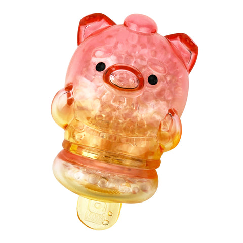 The Meng Meng Bing — Pig Popsicle Mini-Figure by Sun Day Toy is a translucent pink and orange pig-shaped collectible with black eyes, rounded ears, and a clear base—ideal for fans of animal-themed toys.