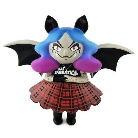 The Midnight Moon Bat — Bat Sabbatical w/ Free Print by Martian Toys features bat wings, blue and purple hair, pointed ears, red eyes, a "Bat Sabbatical" shirt, and a red plaid skirt.