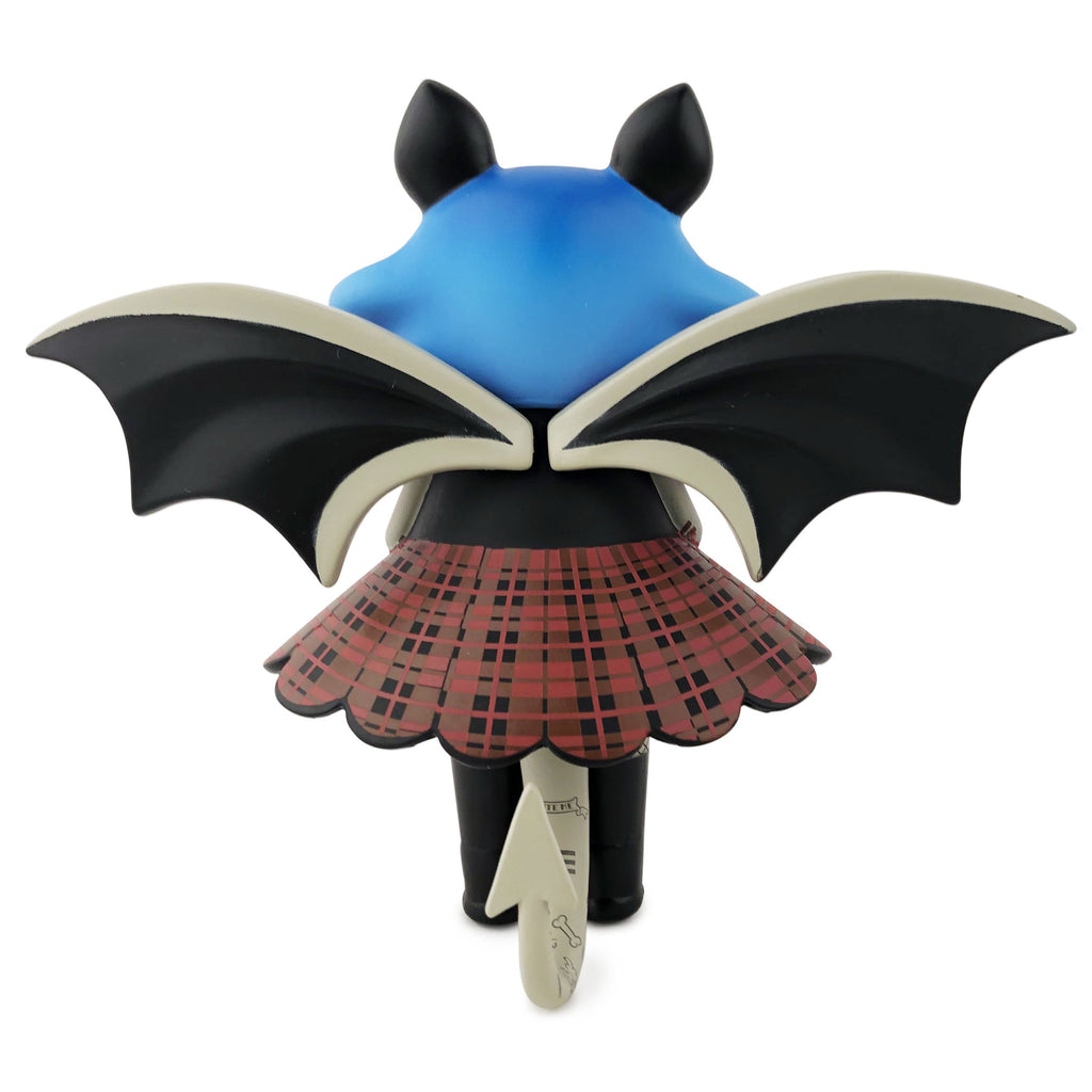 The Midnight Moon Bat — Bat Sabbatical w/ Free Print by Martian Toys features blue hair, black bat wings, a red plaid skirt, and a tail—shown from the back against a white background.