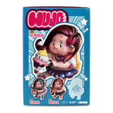The Miro & Wujo Blind Box by LAM Toys features a pop cartoon girl with a cupcake, two smaller Miro & Wujo images, a secret silhouette, and non-English text on a blue box—ideal for blind box fans!.