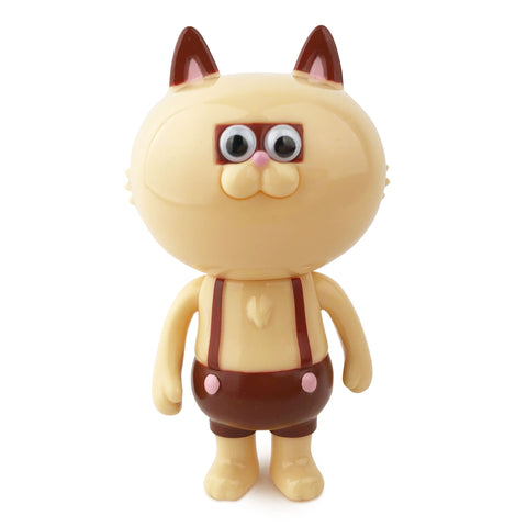 Nekotaro — Caramel by The Little Hut: a charming plastic cat figurine with large eyes, brown suspenders, and shorts, standing upright against a white background—perfect for collectors.